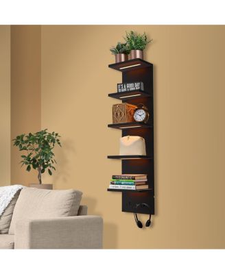 5 Tier Wall Mounted Floating Shelf Unit with LED Lights - Home Decor and Storage Organizer