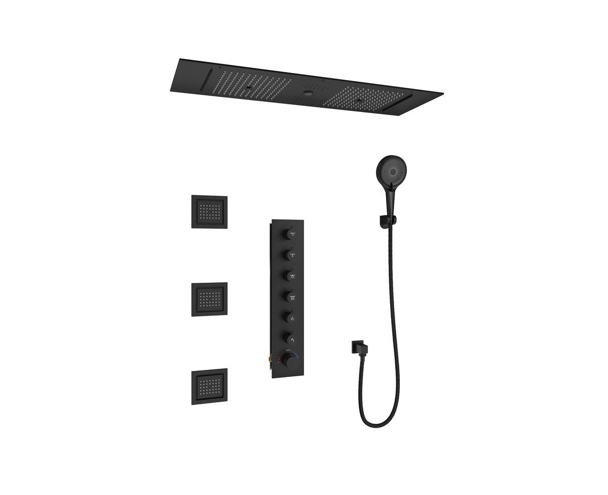 Ceiling-Mounted Thermostatic Shower System With Body Jets With Handheld Shower - Brushed gold
