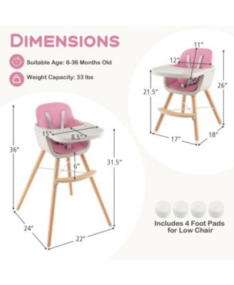 3-in-1 Convertible Wooden High Chair with Cushion
