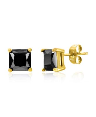 Stainless Steel, 8mm Square Black CZ Studs