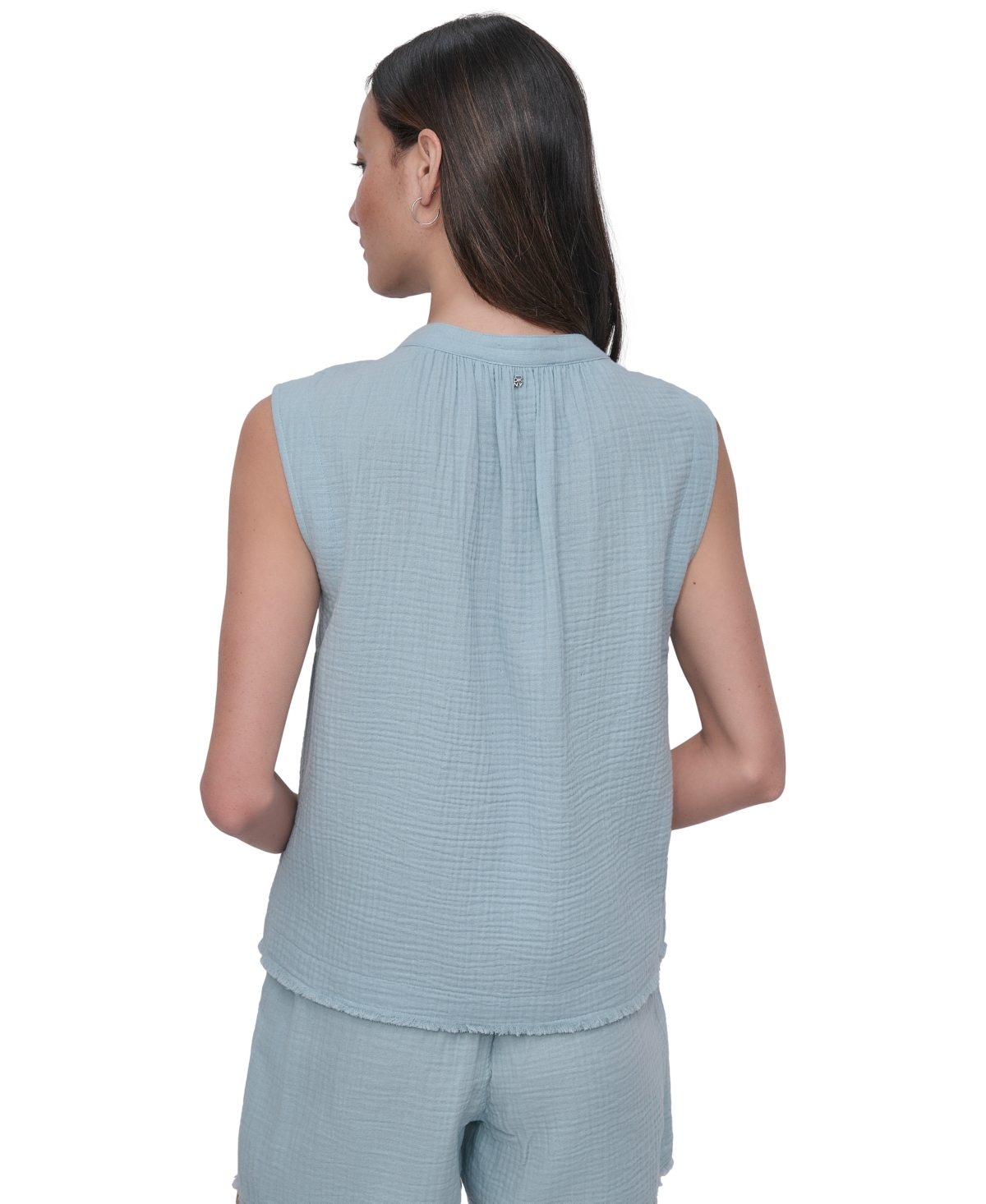DKNY JEANS WOMEN'S SLEEVELESS DOUBLE-CREPE GAUZE CROP TOP 