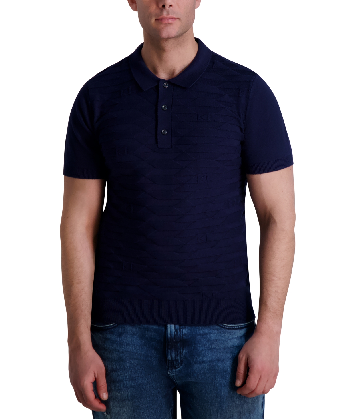 Karl Lagerfeld Kl Monogram Knitted Polo Shirt In Navy
