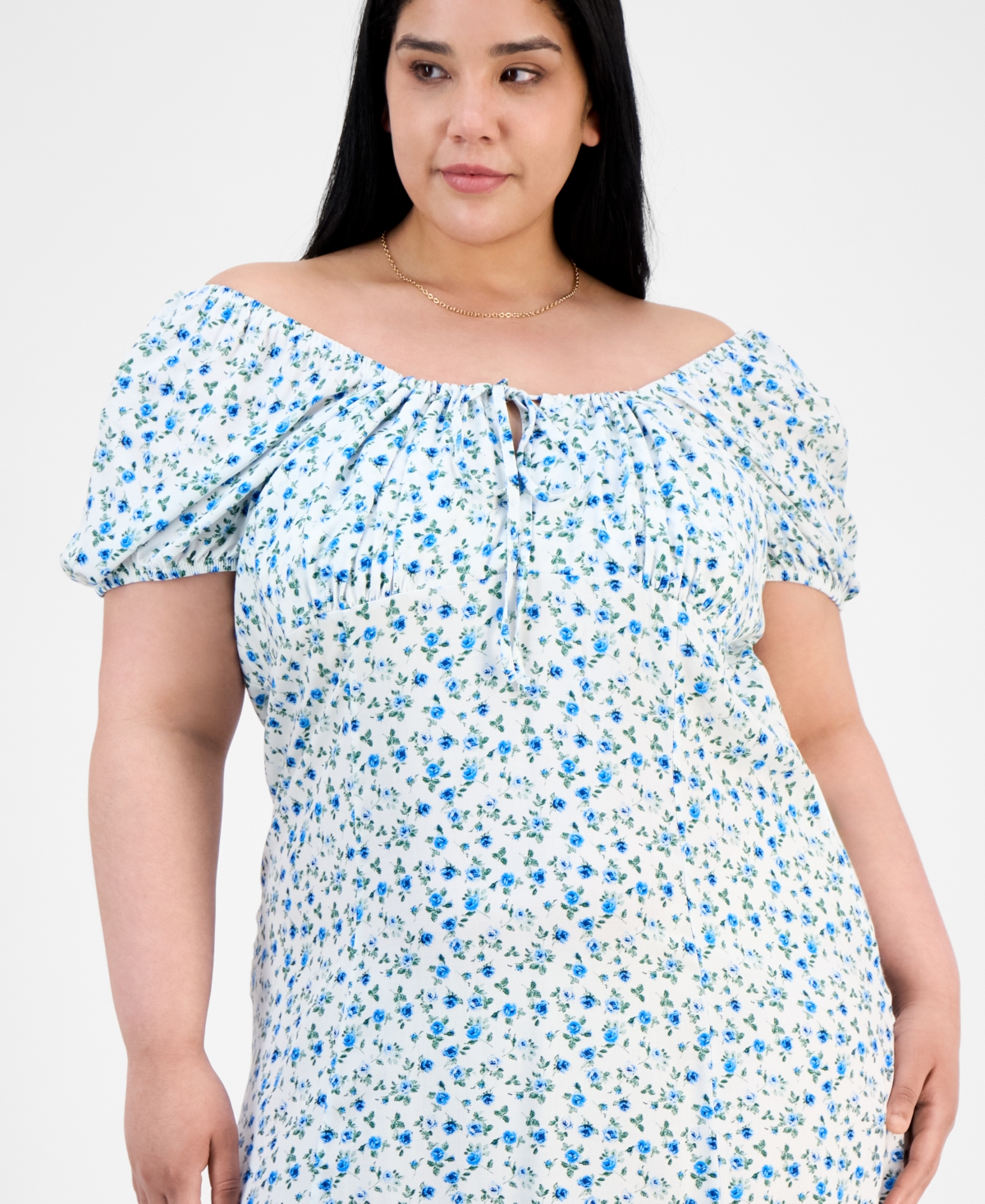 ABSOLUTELY FAMOUS TRENDY PLUS SIZE PUFFED-SLEEVE DRESS 