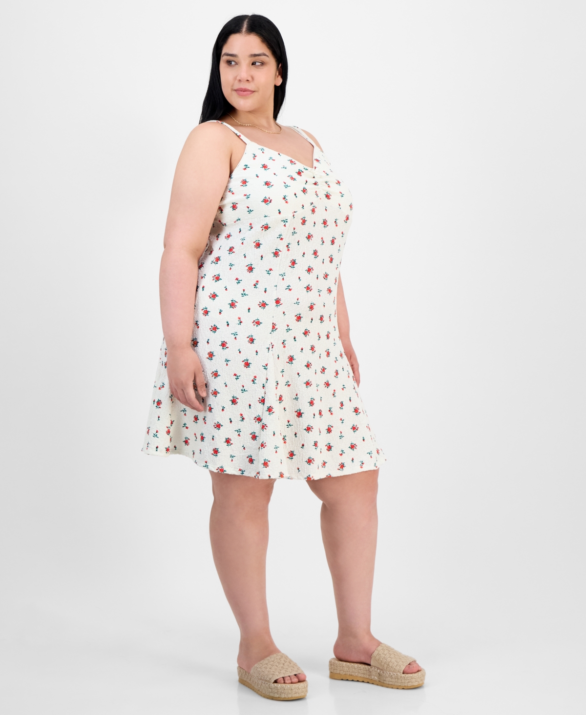ABSOLUTELY FAMOUS TRENDY PLUS SIZE FLORAL PUCKER FIT & FLARE DRESS 