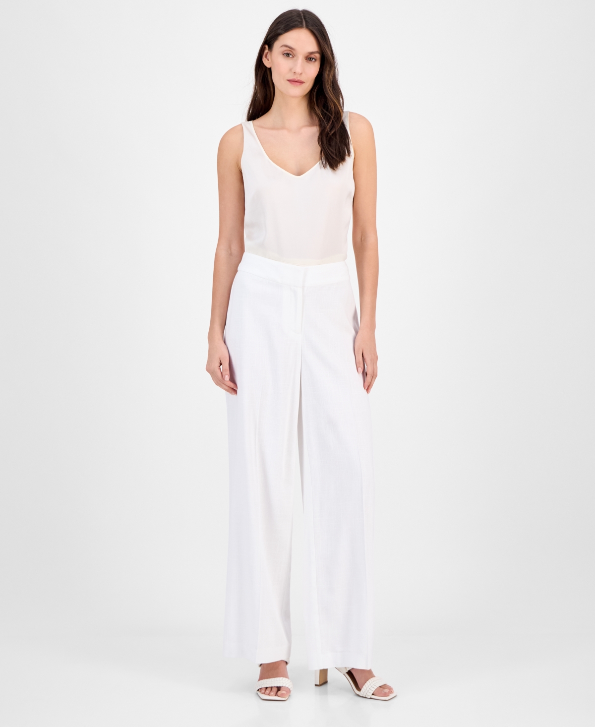 Women's Linen-Blend Wide-Leg Pants - White