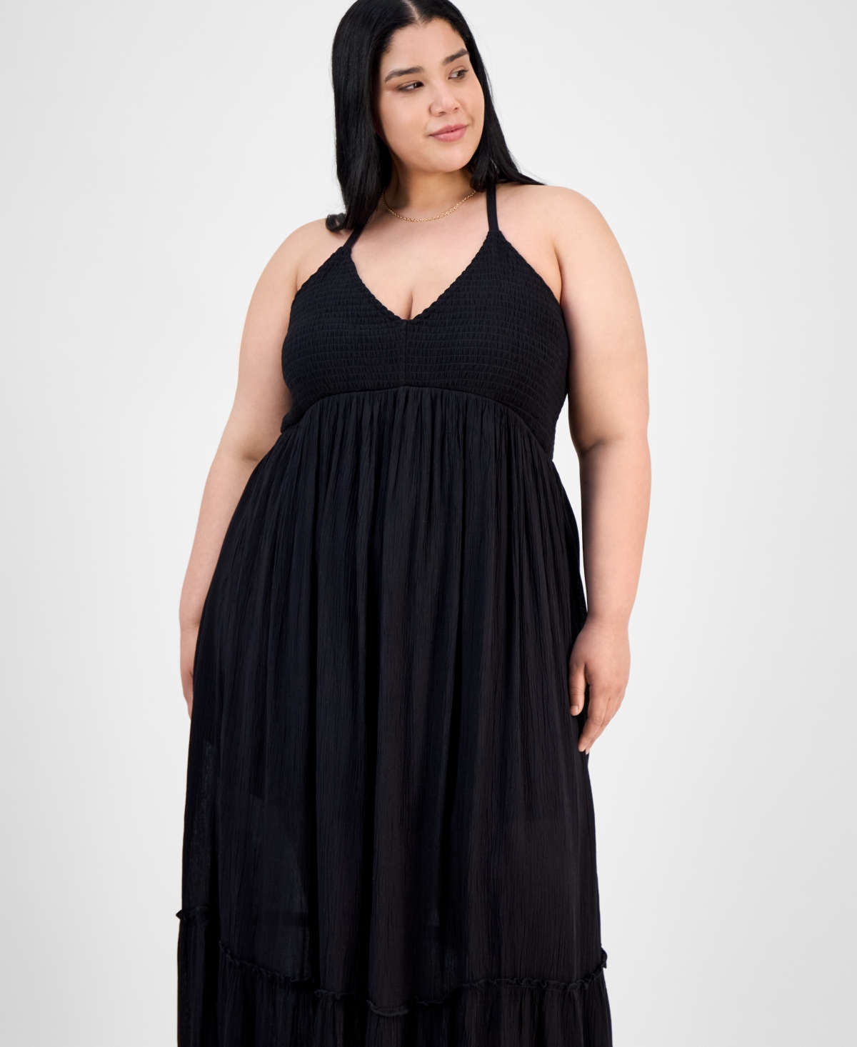 ABSOLUTELY FAMOUS TRENDY PLUS SIZE SMOCKED X-BACK MAXI DRESS 