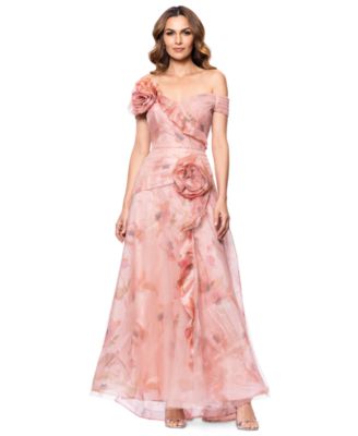 Betsy & Adam - Women's Off-The-Shoulder Floral Organza Ball Gown