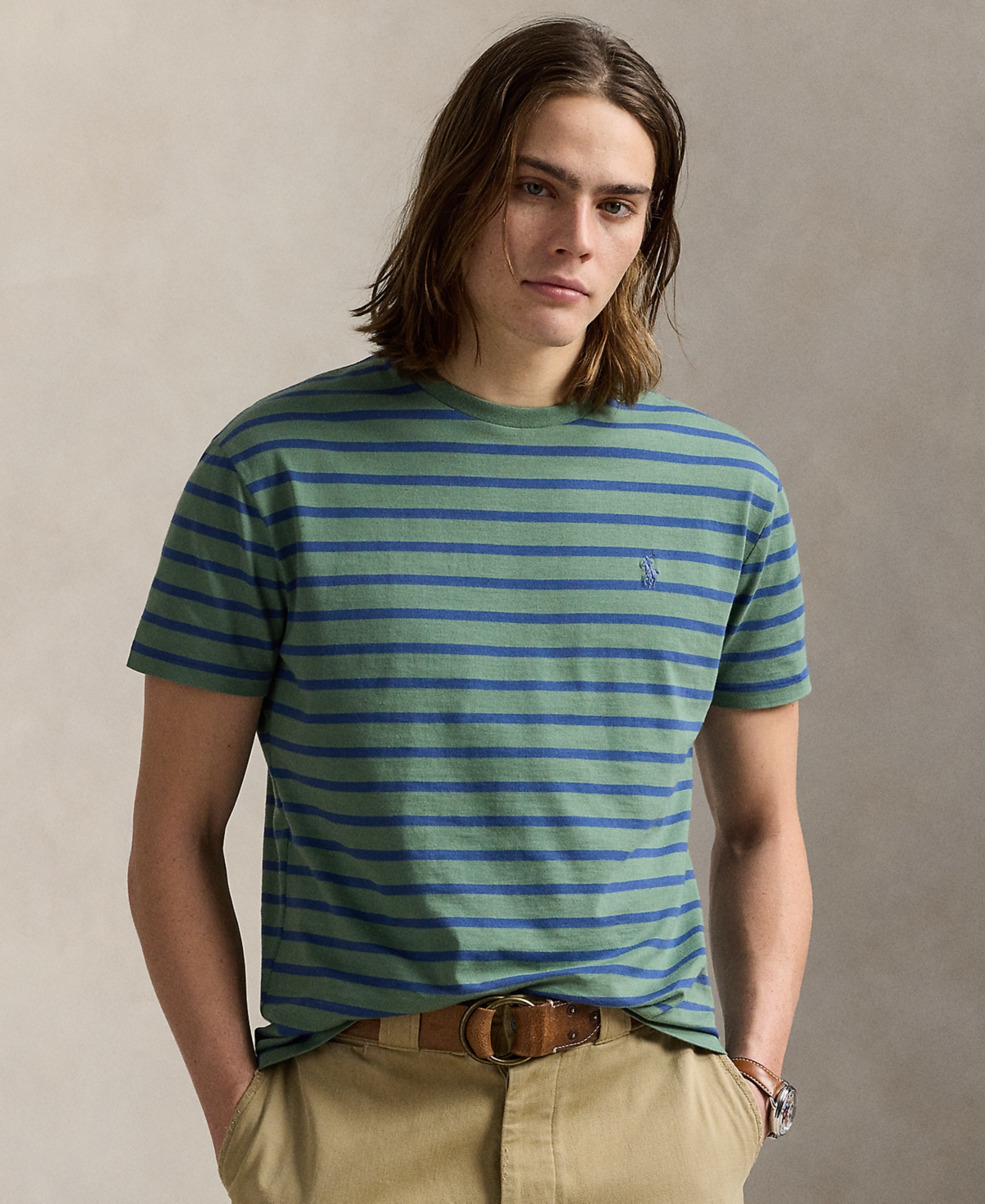Polo Ralph Lauren Classic Fit Stripe Cotton T-shirt In Green