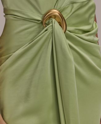 slim fit dress slacks Erminia Olive Green One-Shoulder Twist Wrap Maxi Dress – Club L London main image 1