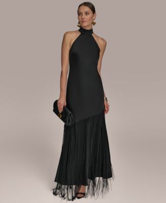 Donna Karan New York Women's High-Neck Fringe Gown - Macy's