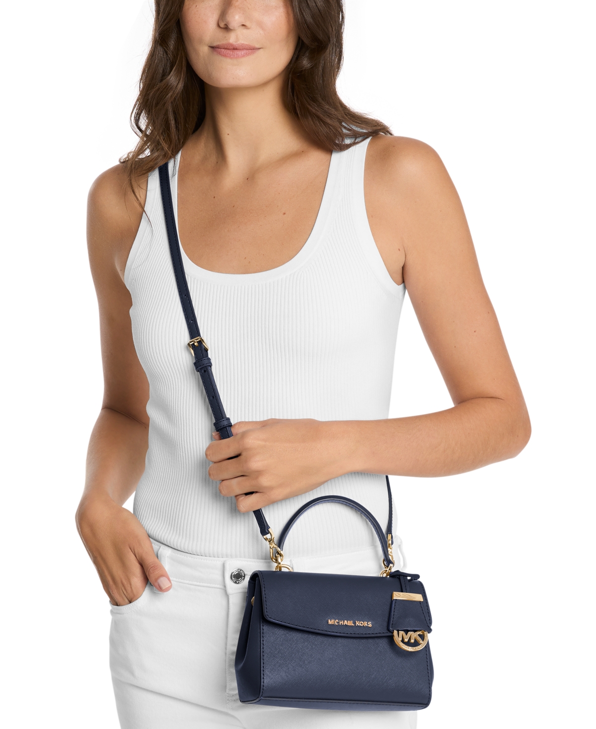 Michael Kors Michael  Ava Leather Crossbody Bag In Navy