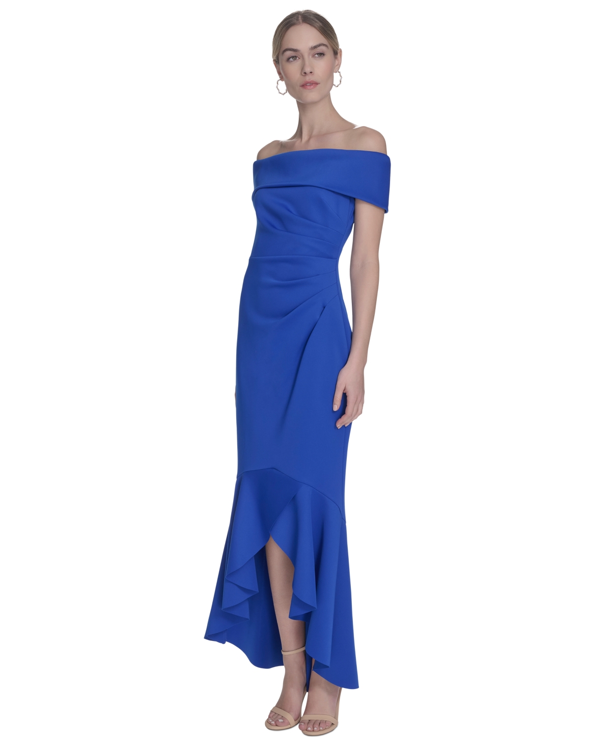Shop Eliza J Women's High-low Off-the-shoulder Gown In Cobalt