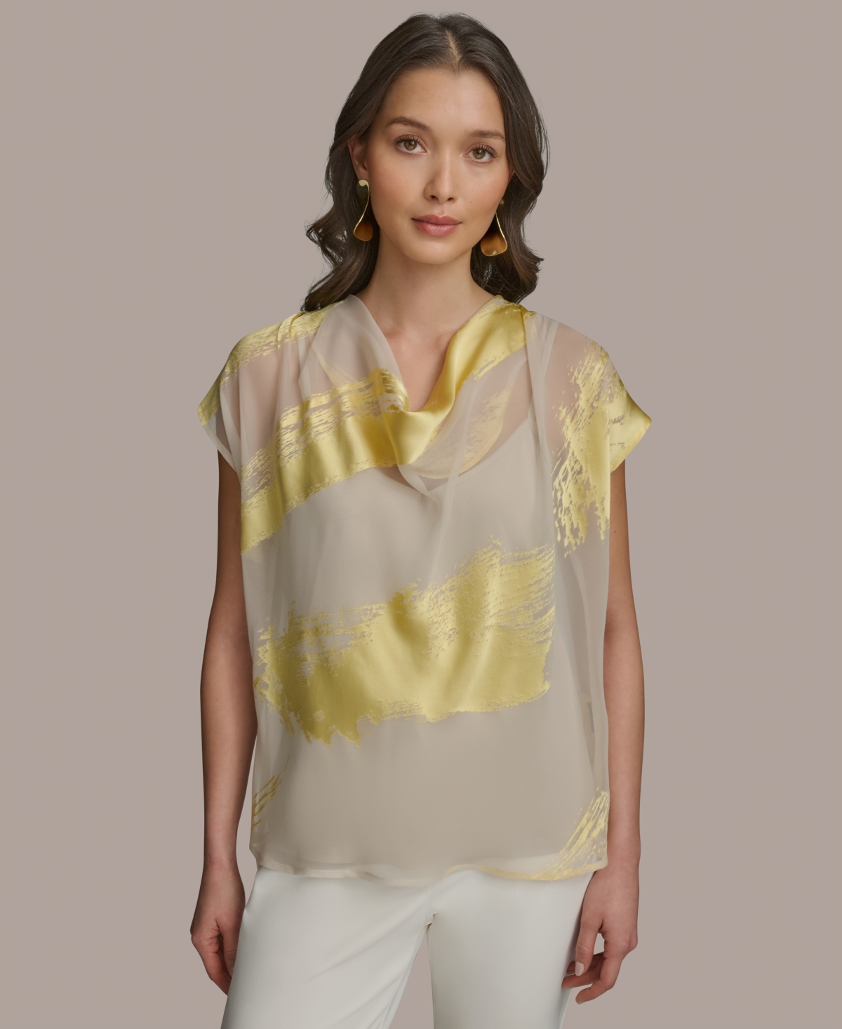 Women's Printed Cap-Sleeve Blouse - Tuscan Grey/panna Cotta