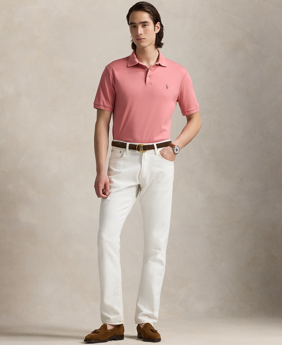 Polo Ralph Lauren Player Logo Slim Fit Pique Polo In Washed Red In Pink