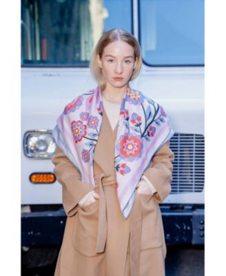 Double Sided Wool Silk Scarf Of Pink Garden