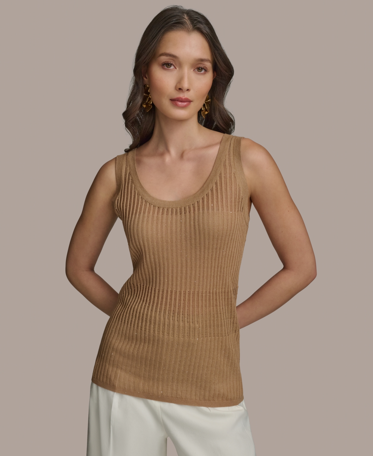 Shop Donna Karan Women's Ribbed Sweater Shell In Hazelnut