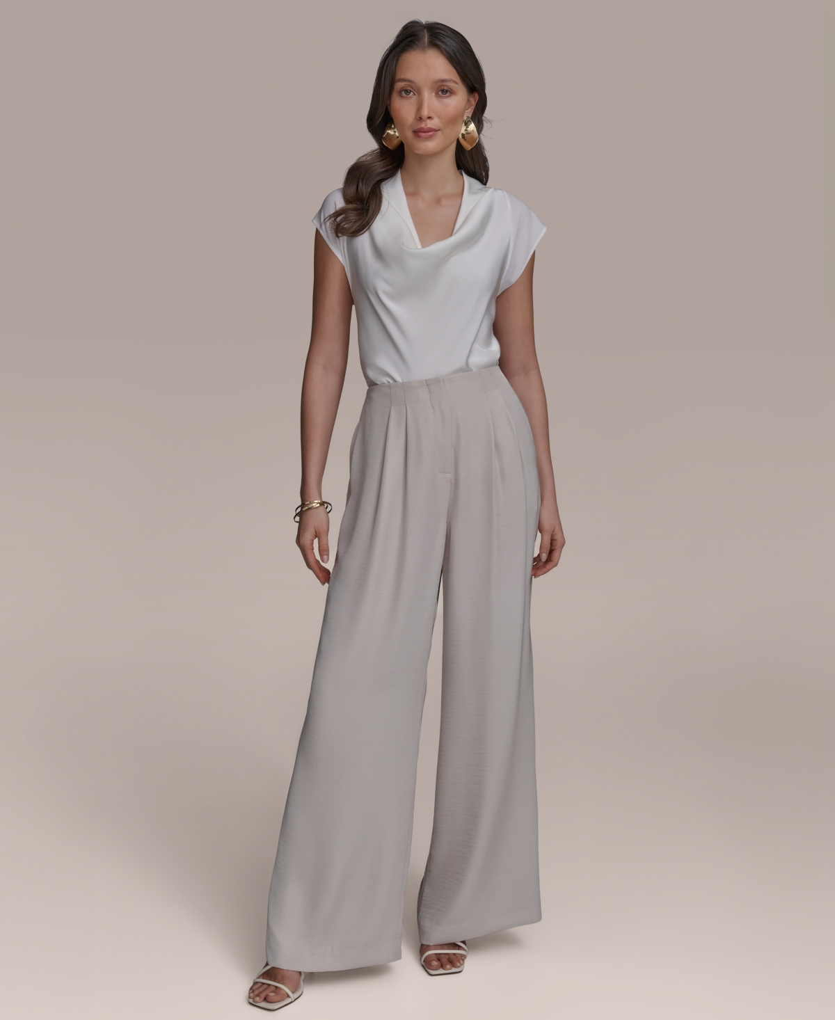Shop Donna Karan Women's Pleated Wide-leg Pants In Tuscan Grey