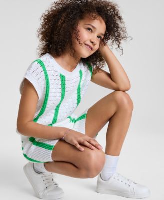 Epic Threads Big Girls Striped Crochet Knit Top, Exclusively At Macy's