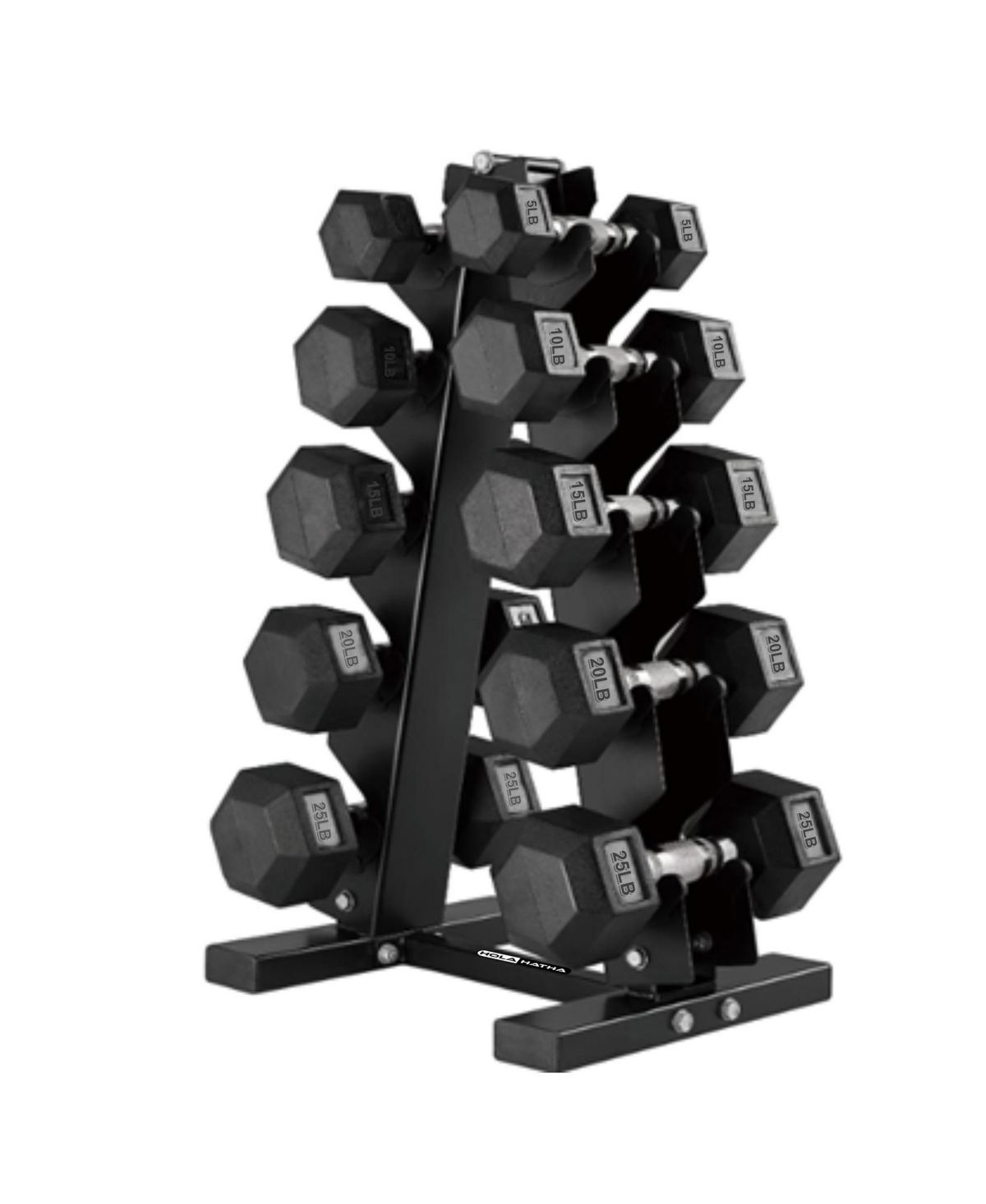 5, 10, 15, 20 & 25 Pound Hexagonal Dumbbell Weight Set w/Rack, Black