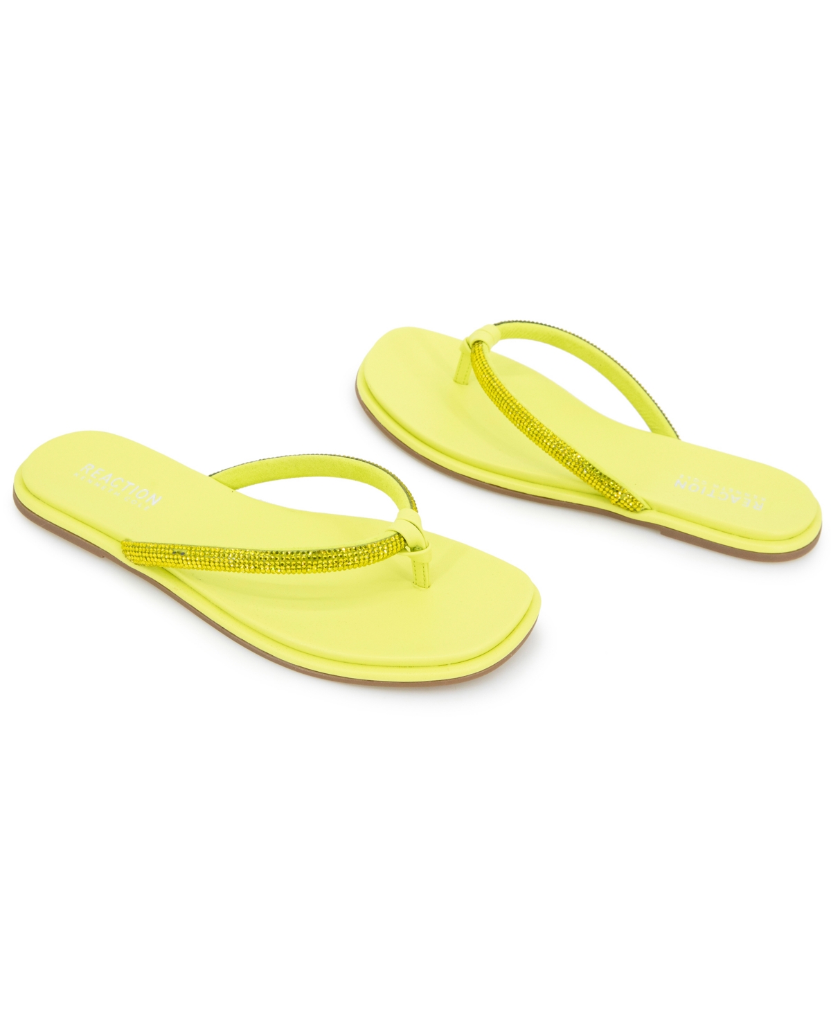 Kenneth Cole Reaction Women's Wynwood Crystal Strap Flat Sandals In Limeade