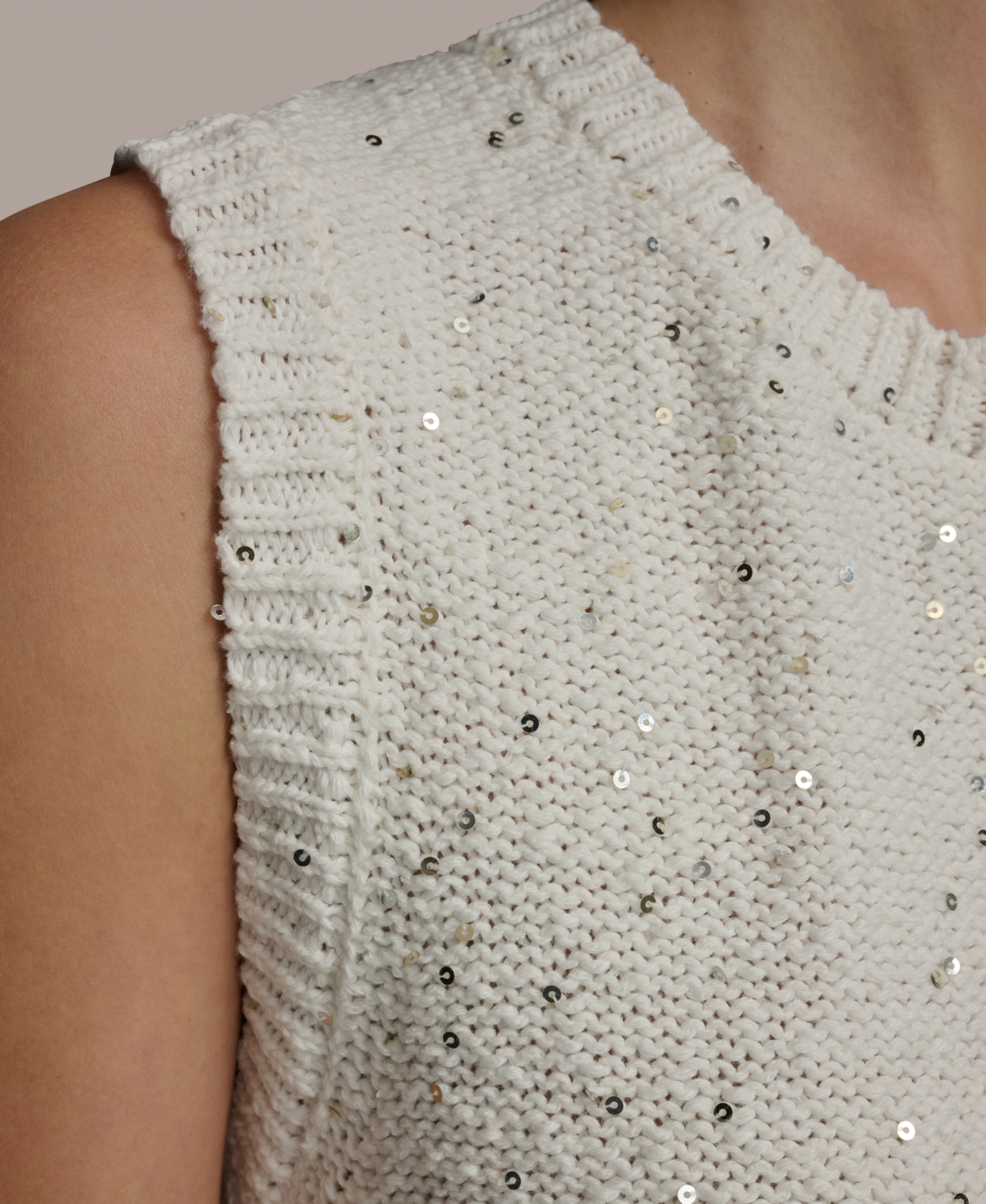 Shop Donna Karan Women's Sequined Sleeveless Sweater In Cream