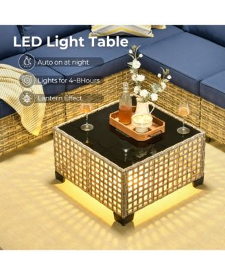 Outdoor Patio Furniture Set,6 Pieces Rattan Sectional Patio Furniture Set,Outside Coversation Set with Extra Deep Outdoor Sofa Couch and Solar Coffee Table for Porch Balcony Backyard Deck Poolside