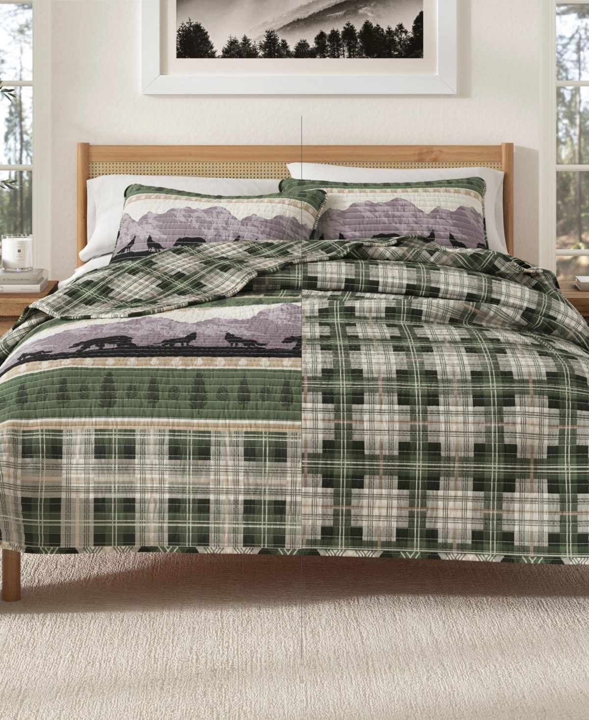 Linery & Co. Mountain Scape & Plaid Microfiber Quilt Set With Shams