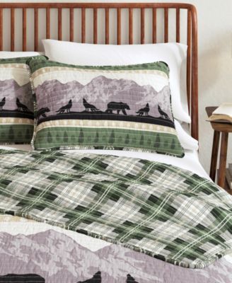 Mountain Scape & Plaid Microfiber Quilt Set with Shams