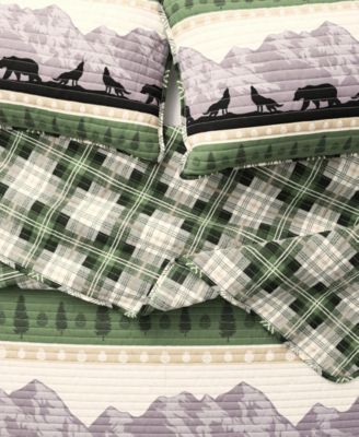 Mountain Scape & Plaid Microfiber Quilt Set with Shams