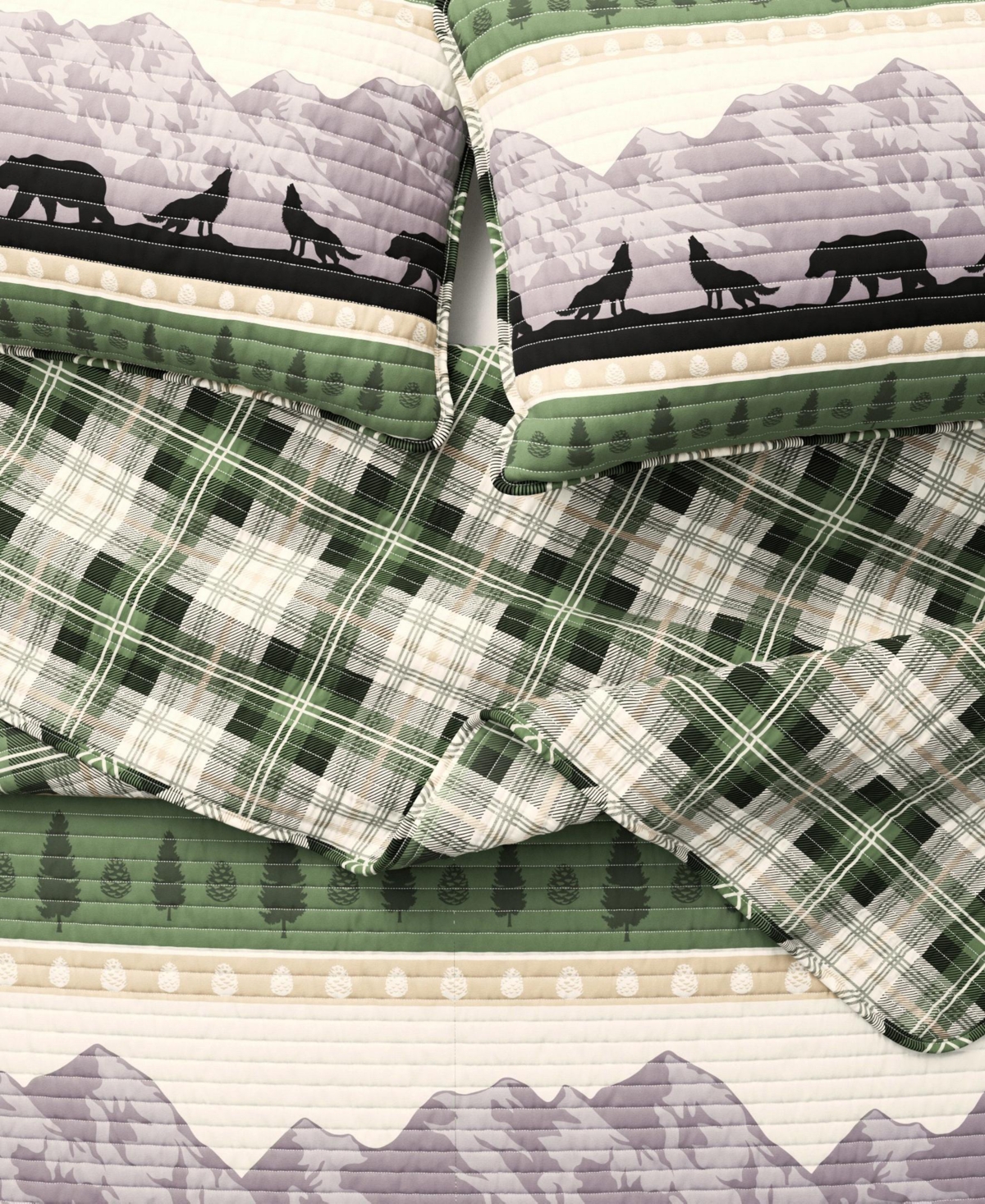 Linery & Co. Mountain Scape & Plaid Microfiber Quilt Set With Shams
