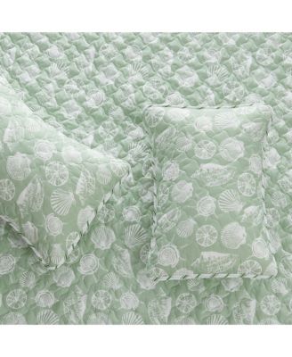 Green Seashell Microfiber Quilt Set With Shams