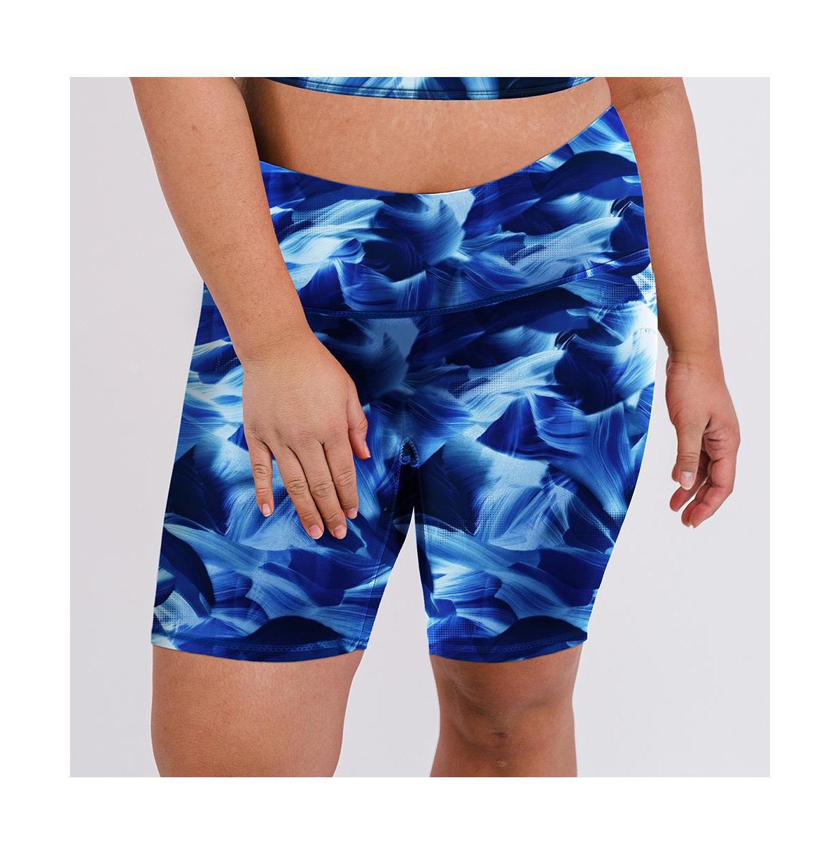 Plus Size Tummy Control Long Bike Swim Shorts - Navy wave