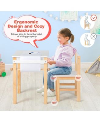 Kids Art Table and Chair Set with Drawer Paper Roll and 2 Markers