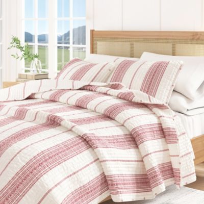 Farmhouse Stripe Microfiber Quilt Set With Shams