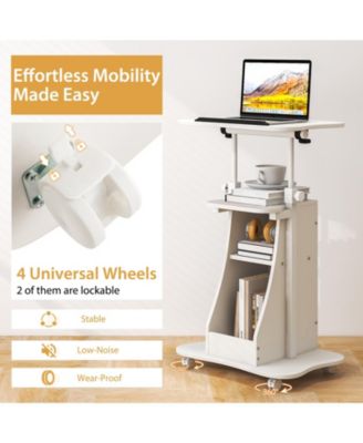 Mobile Podium Stand Height Adjustable Laptop Cart with Tilting Tabletop and Storage Compartments