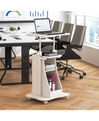 Mobile Podium Stand Height Adjustable Laptop Cart with Tilting Tabletop and Storage Compartments