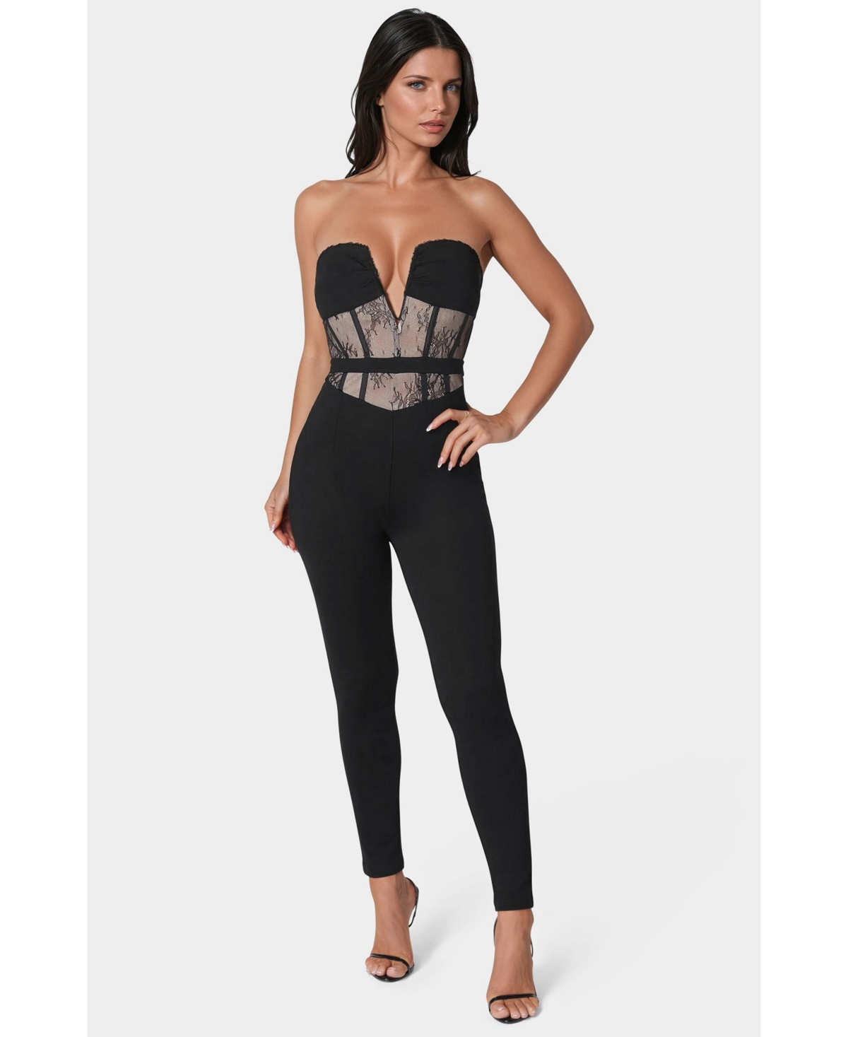 Women's Lace Corset Catsuit - Black