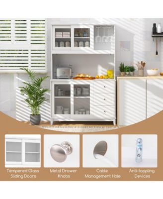 Kitchen Pantry Storage Cabinet Kitchen Hutch with LED lights and Power Outlet