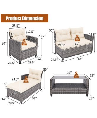 4 Piece Rattan Outdoor Conversation Sectional Sofa Set Patio Furniture Set w/ Cushions