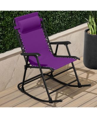 Folding Outdoor Zero Gravity Rocking Lounge Chair w/ Headrest Pillow