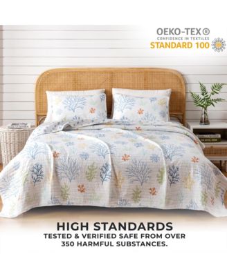 Pastel Coral Pattern Microfiber Quilt Set With Shams