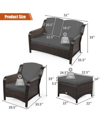 5 Piece Outdoor Patio Rattan Conversation Sofa Furniture Set w/ Cushions