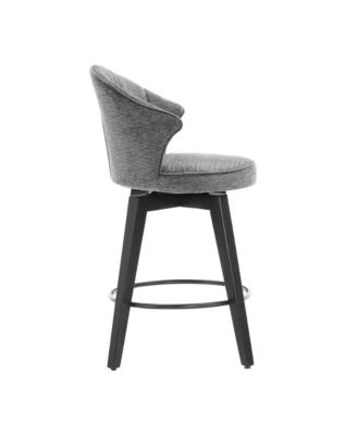 Set of 2 Swivel Counter Height Stools, 24.6" Chenille Upholstered Chairs with Wingback & Solid Wood Legs for Kitchen Island