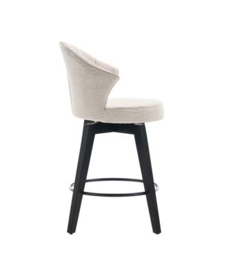 Set of 2 Swivel Counter Height Stools, 24.6" Chenille Upholstered Chairs with Wingback & Solid Wood Legs for Kitchen Island