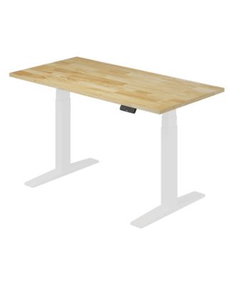 E7-COMMERCIAL 55  W Electric Adjustable Standing Desk, Rubber Wood Top, White Base