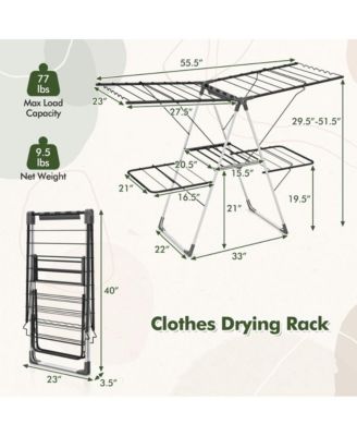 2-Tier Clothes Drying Rack with 33 Drying Rails and Height Adjustable Gullwings