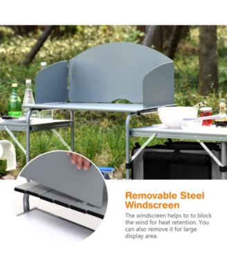 Foldable Outdoor BBQ Portable Grilling Table with Windscreen Bag