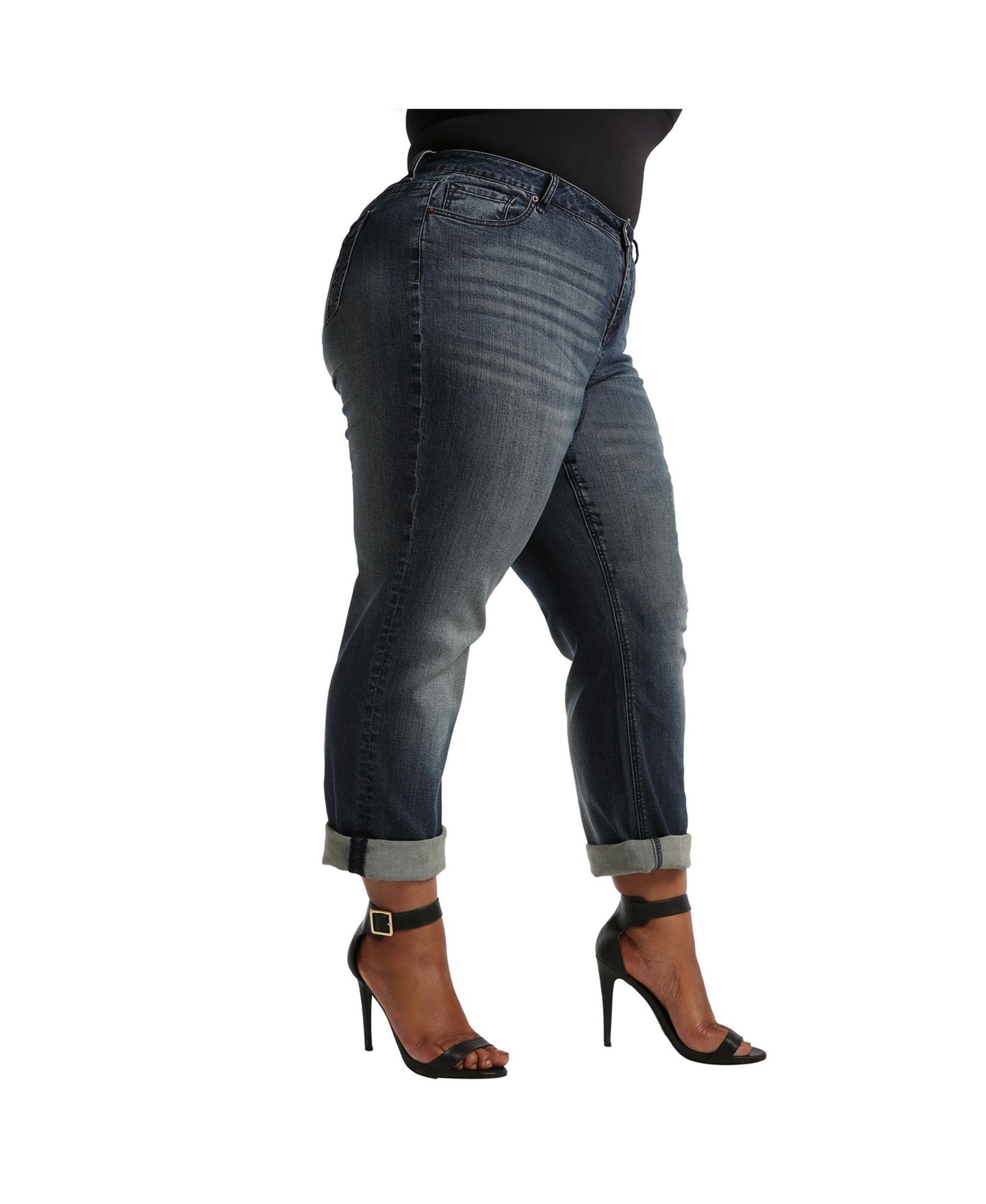 Женские джинсы Poetic Justice Plus Size Curvy-Fit Rolled Cuff Boyfriend, цвет: Синий — фото 3