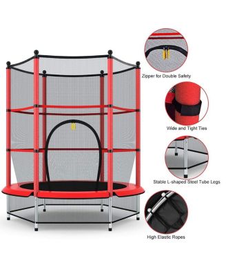 55" Trampoline for Kids, Children Trampoline w/Safety Enclosure Net & Spring Pad & Bulit-in Zipper Sturdy Steel Frame, Mini Outdoor Indoor Trampoline for Patio, Garden, Porch