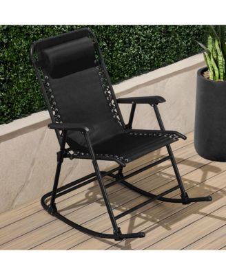 Folding Outdoor Zero Gravity Rocking Lounge Chair w/ Headrest Pillow